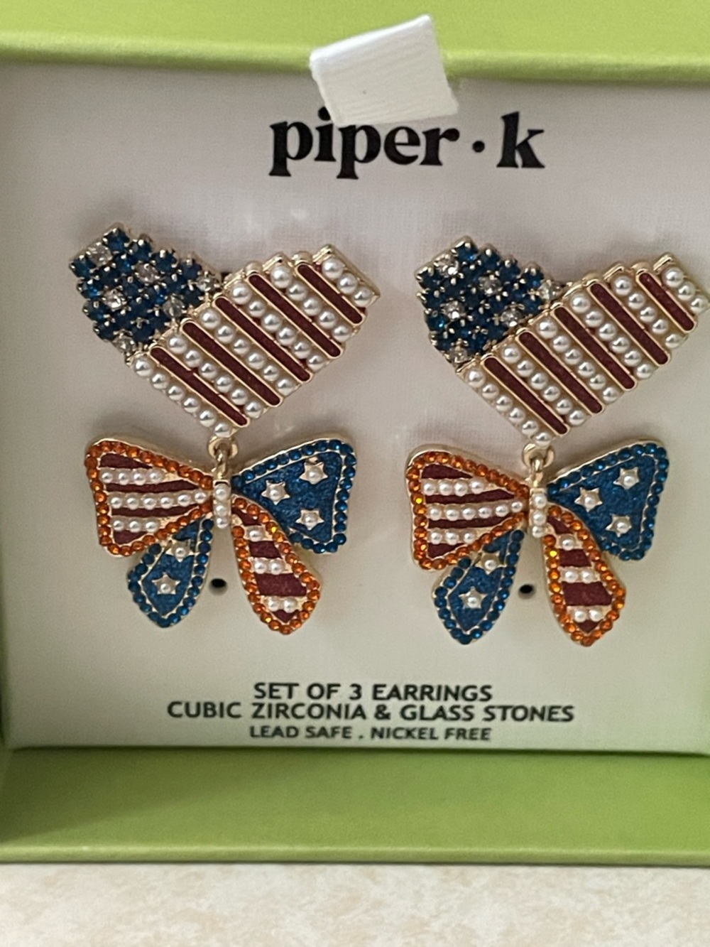 piper•k Patriotic Heart & Bow Earrings - Red, White & Blue